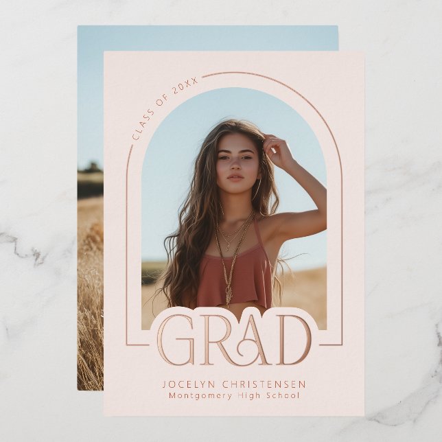 Rosa Rose Gold Foil Abschluss Ankündigung (Vorderseite/Rückseite)