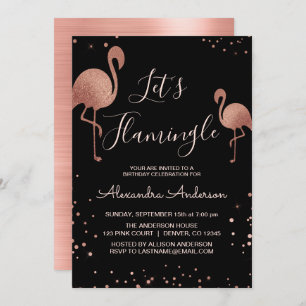 Rosa Rose Gold Foil Let's Flamingle - Flamingo Einladung