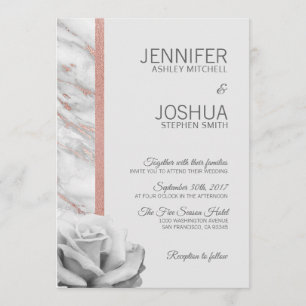 Rosa-Rose-Gold-Foil-Marmor Grau-Hochzeit Einladung