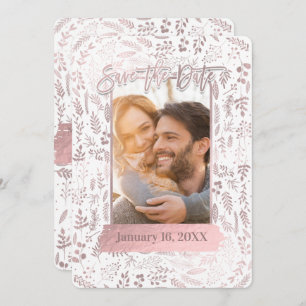 Rosa Rose Gold Foil Modernes, Save the Date Foto Einladung