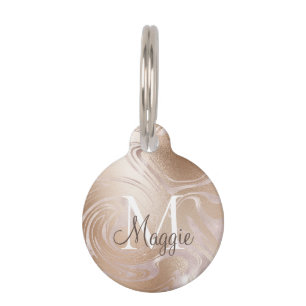Rosa Rose Gold Foil Sparkle Marmor Monogramm Name Haustiermarke