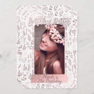 Rosa Rose Gold Fossilien Modern Birthday Party Fot Einladung