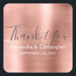 Rosa | Rose Gold Gastgeschenk Hochzeit Vielen Dank Quadratischer Aufkleber<br><div class="desc">Rosa | Rosa Rose Gold Hochzeit Siegel Gefallen Dankeschön Sticker. Dieser Aufkleber kann auf Ihren Namen und Ihr Hochzeitsdatum angepasst werden und zum Siegel Ihrer Hochzeitseinladungen oder Liebestaschen verwendet werden. Diese Rose Gold Hochzeit Siegel Aufkleber ist Teil der Rose Gold Hochzeit Sammlung. Bitte kontaktieren Sie den Designer, wenn Sie passende...</div>