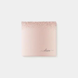 Rosa Rose Gold gebürstetes Metal Monogramm Name Post-it Klebezettel
