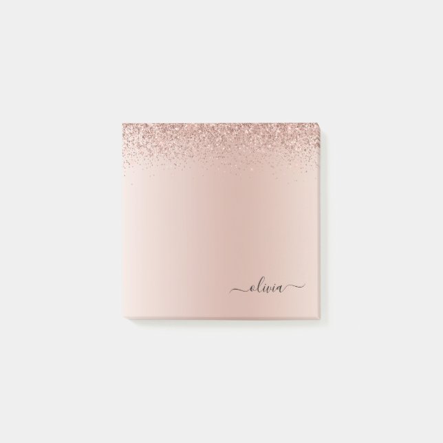 Rosa Rose Gold gebürstetes Metal Monogramm Name Post-it Klebezettel (Vorderseite)