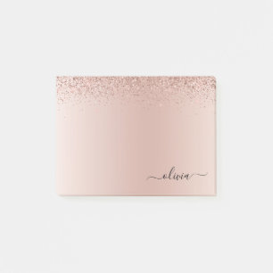 Rosa Rose Gold gebürstetes Metal Monogramm Name Post-it Klebezettel
