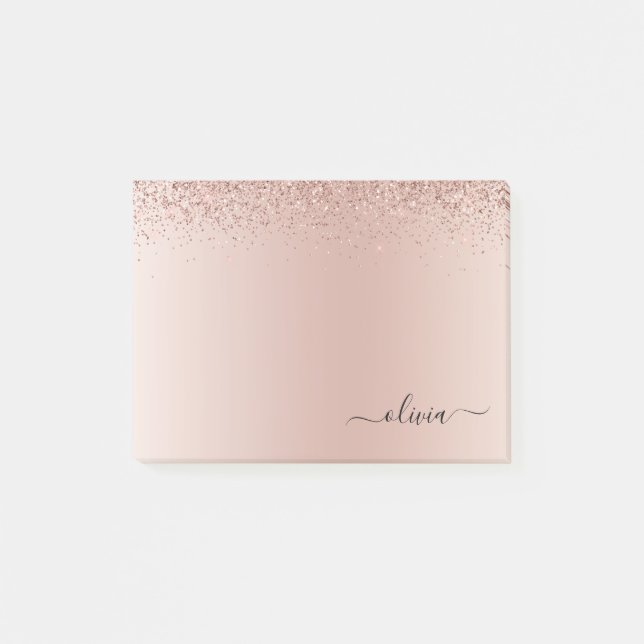 Rosa Rose Gold gebürstetes Metal Monogramm Name Post-it Klebezettel (Vorderseite)