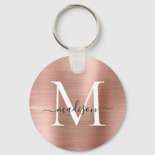 Rosa Rose Gold gebürstetes Metall, Girly Script Mo Schlüsselanhänger