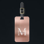 Rosa Rose Gold gebürstetes Monogram Gepäckanhänger<br><div class="desc">Rosa Rose Gold Pinselmetall Monogram Niedliche Tag Tag</div>