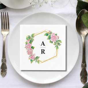 Rosa Rose Gold geometrische Rahmen Hochzeitsmonogr Serviette