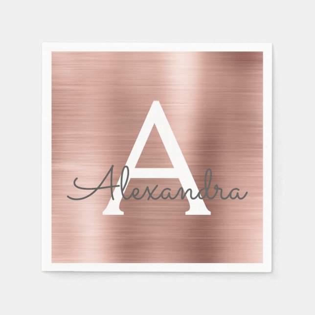 Rosa Rose Gold Girly Foil Monogram Birthday Serviette (Vorderseite)