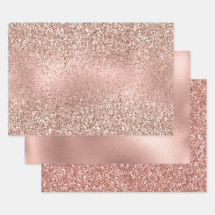 Rosa Rose Gold Glam Glitzer  Geschenkpapier Set