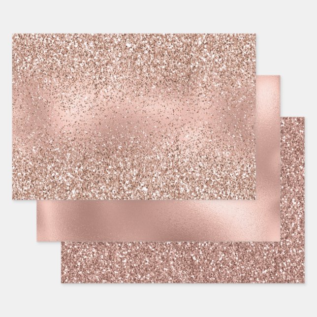 Rosa Rose Gold Glam Glitzer  Geschenkpapier Set (Set)