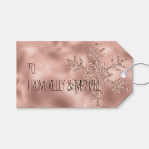Rosa Rose Gold Glam Glitzer Snowflake Geschenkanhänger