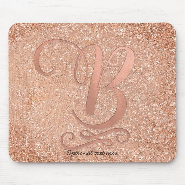 Rosa Rose Gold Glam Initialname Letter B Benutzerd Mousepad (Vorne)
