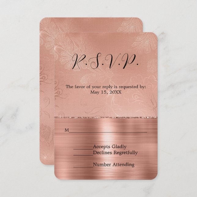 Rosa Rose Gold Glam Lace Wedding RSVP (Vorne/Hinten)