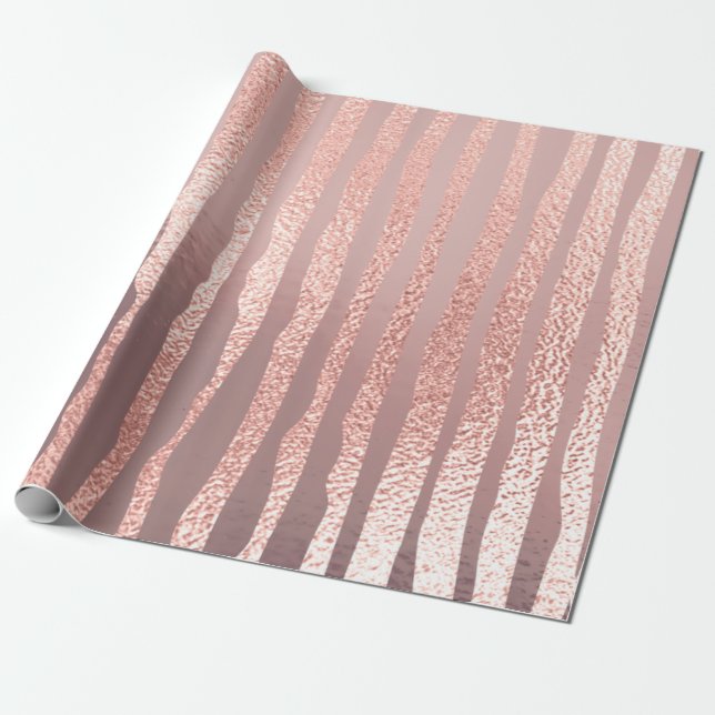Rosa Rose Gold Glass Pulver Streifen Linien gestri Geschenkpapier (Ungerollt)