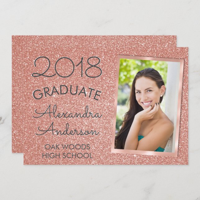 Rosa Rose Gold Glitzer Abschluss Ankündigung (Vorne/Hinten)