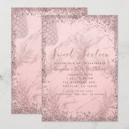 Rosa Rose Gold Glitzer Ananas Sweet 16 Party Einladung