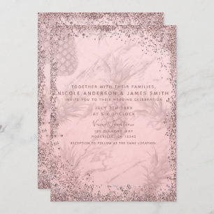 Rosa Rose Gold Glitzer Ananas Tropische Hochzeit Einladung