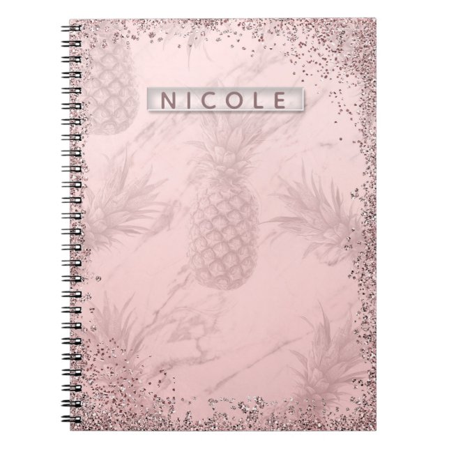 Rosa Rose Gold Glitzer Ananas Tropischer Chic Notizblock (Vorderseite)
