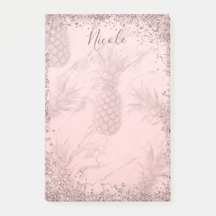 Rosa Rose Gold Glitzer Ananas Tropischer Chic Post-it Klebezettel