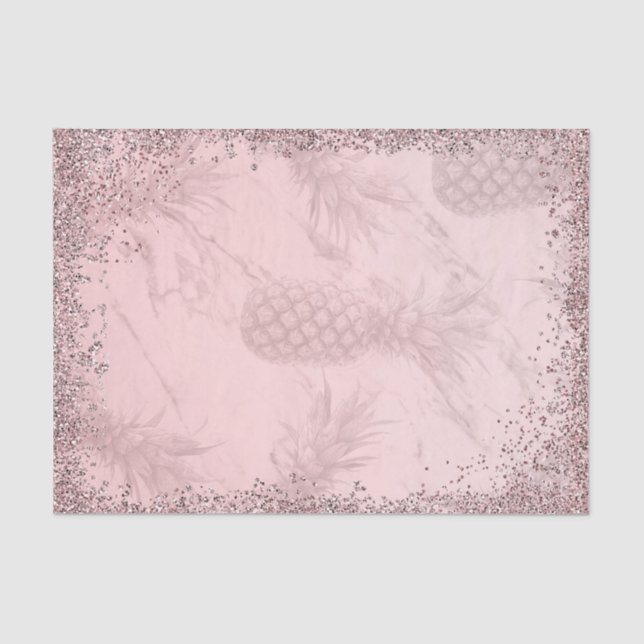 Rosa Rose Gold Glitzer Ananas Tropisches Party Seidenpapier (Vorderseite)