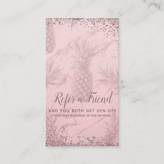 Rosa Rose Gold Glitzer Ananas Verleihung eines Fre Empfehlungskarte (Vorderseite)