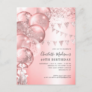 Rosa Rose Gold Glitzer Ballon jedes Alter Geburtst Postkarte