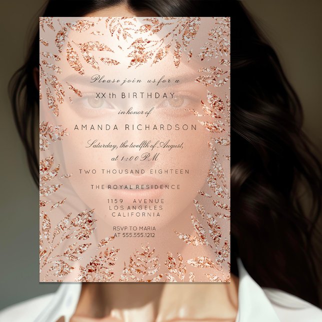 Rosa Rose Gold Glitzer Blätter Blumenrahmen Krista Einladung (Pink Rose Gold Glitter Leafs Floral Frame Crystal Invitation)