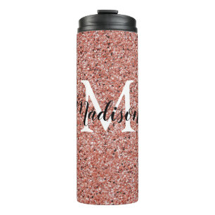 Rosa Rose Gold Glitzer Chic Monogram Name Thermosbecher