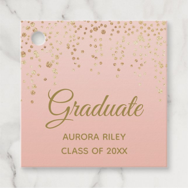 Rosa Rose Gold Glitzer Confetti Abschluss Geschenkanhänger (Vorderseite)