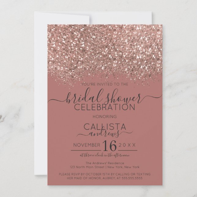 Rosa Rose Gold Glitzer Confetti Brautparty Einladung (Vorderseite)