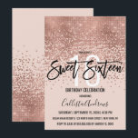 Rosa Rose Gold Glitzer Confetti Sweet 16 Einladung<br><div class="desc">Dieses schicke und glamouröse Sweet 16 Invitation ist ein trendiges und modisches Design mit einem Imitat gedruckt gürlich funkelnd Rose Gold-Sequin, abstrakt Konfetti ombre Farbverlauf auf einem rot rosa Hintergrund. Es ist perfekt für das moderne und elegante Geburtstagsmädchen mit seinem hübschen und künstlerischen, schwarzen Pinselstrich, der nach Maß gefertigt wurde....</div>