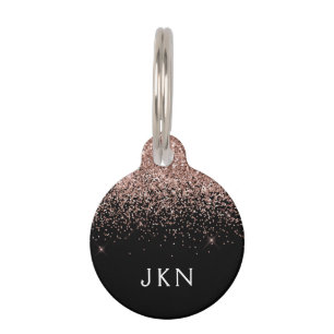 Rosa Rose Gold Glitzer Girly Name Initialen Haustiermarke