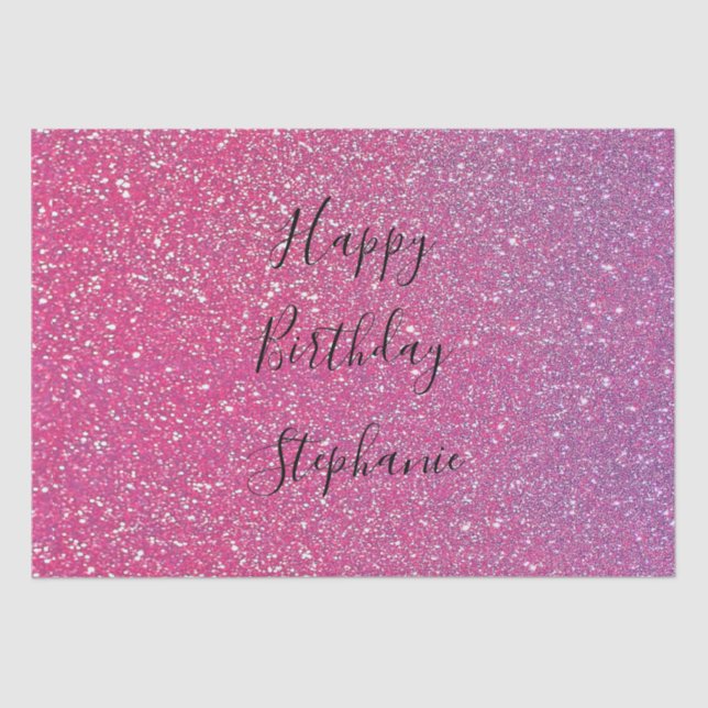 Rosa Rose Gold Glitzer Happy Birthday Individuelle Seidenpapier (Vorderseite)