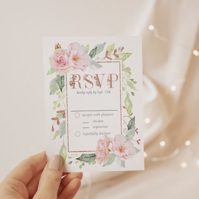 Rosa Rose Gold Glitzer Hochzeit RSVP Einladung (Von Creator hochgeladen)