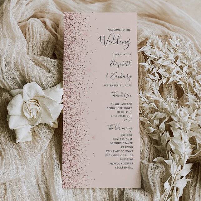 Rosa Rose Gold Glitzer Hochzeitsprogramm für Rosa  (Von Creator hochgeladen)