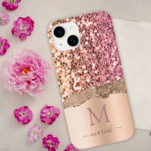 Rosa Rose Gold - Glitzer Initialen Modernes Monogr