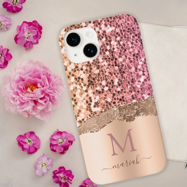 Rosa Rose Gold - Glitzer Initialen Modernes Monogr Case-Mate iPhone Hülle (Von Creator hochgeladen)