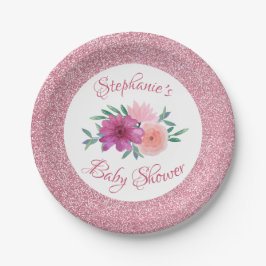 Rosa Rose Gold Glitzer Kinderdusche Pappteller