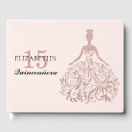 Rosa Rose Gold Glitzer Kleid Quinceañera Geburtsta Gästebuch