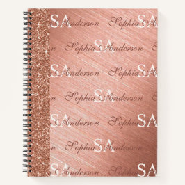 Rosa Rose Gold Glitzer Metal Mit Monogramm Notizbuch