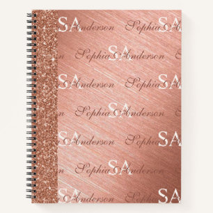 Rosa Rose Gold Glitzer Metal Mit Monogramm Notizbuch