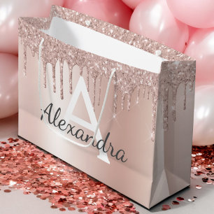 Rosa Rose Gold Glitzer Mit Monogramm Chic Große Geschenktüte