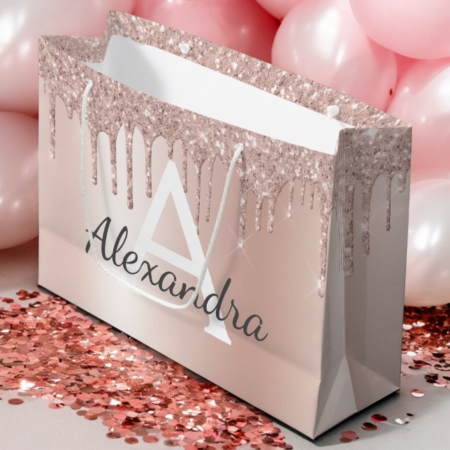 Rosa Rose Gold Glitzer Mit Monogramm Chic Große Geschenktüte (Von Creator hochgeladen)