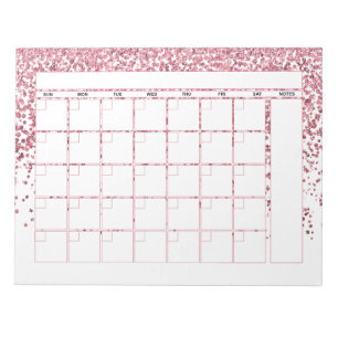 Rosa Rose Gold Glitzer Monatskalender Notizblock