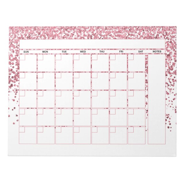 Rosa Rose Gold Glitzer Monatskalender Notizblock (Vorderseite)