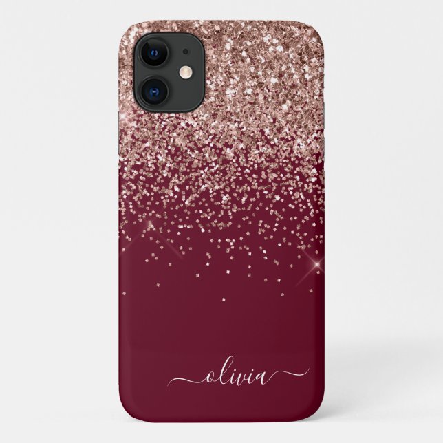 Rosa Rose Gold Glitzer Monogram Case-Mate iPhone Hülle (Rückseite)