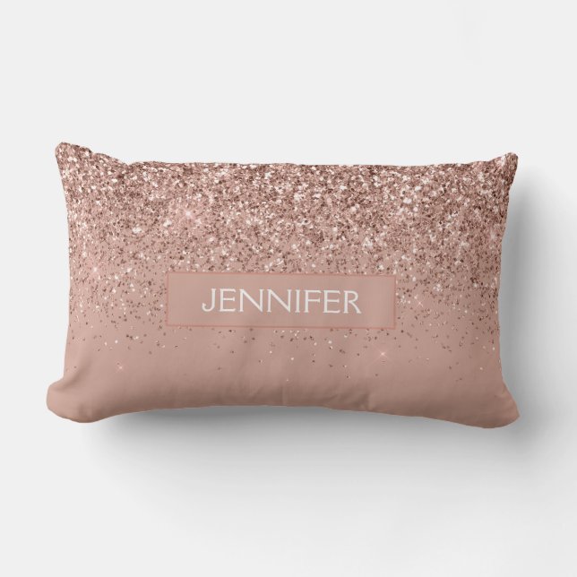 Rosa Rose Gold Glitzer Monogram Lendenkissen (Vorderseite)